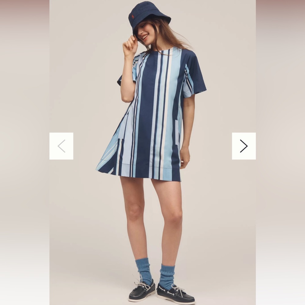NWT Maeve Navy and Light Blue Striped Mini Swing Dress